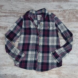 SO Perfect Plaid Polka-Dot Flannel Button Down Top